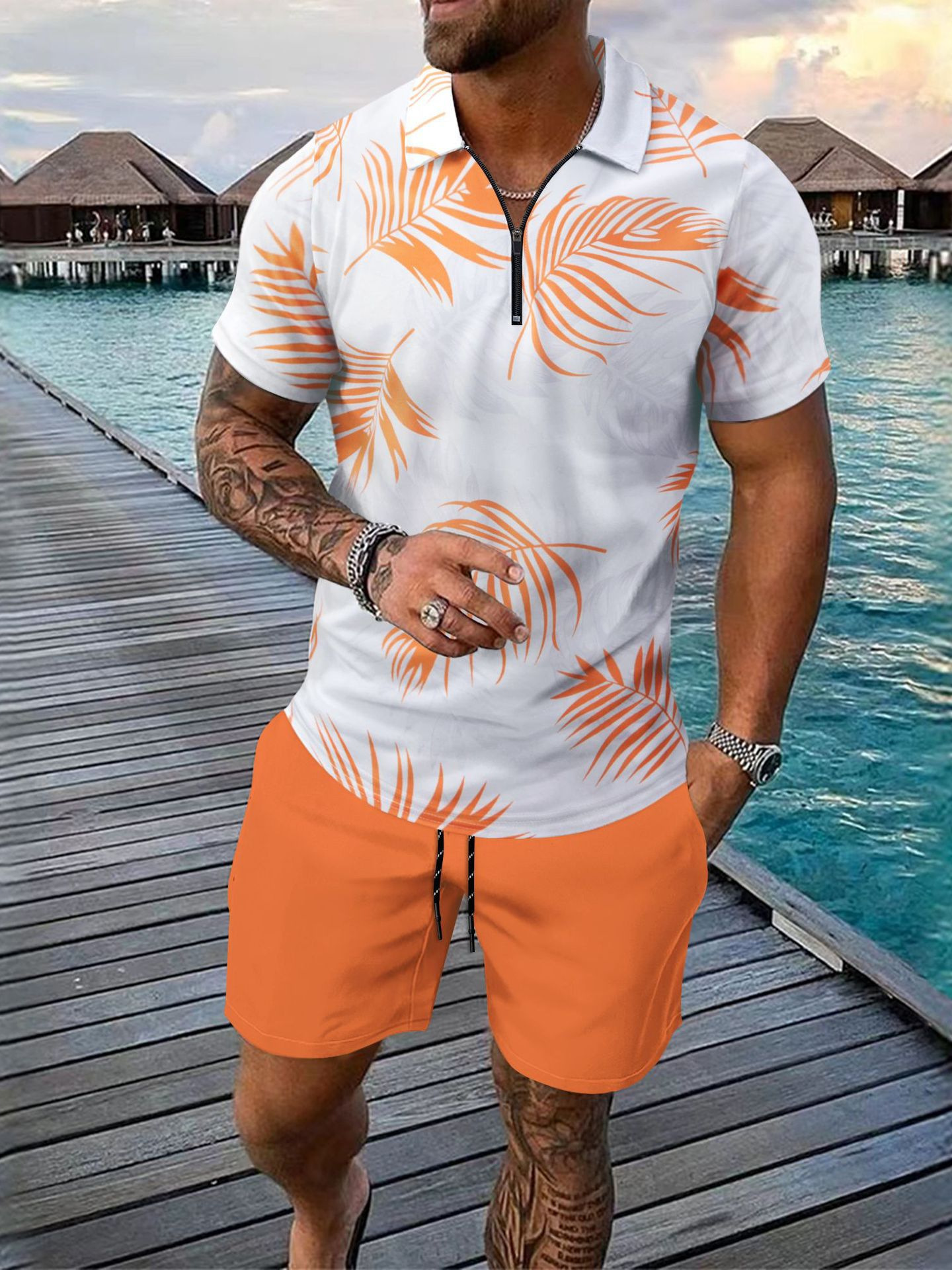 Conjunto de polo e calções de homem secagem rápida casual_voghion.com