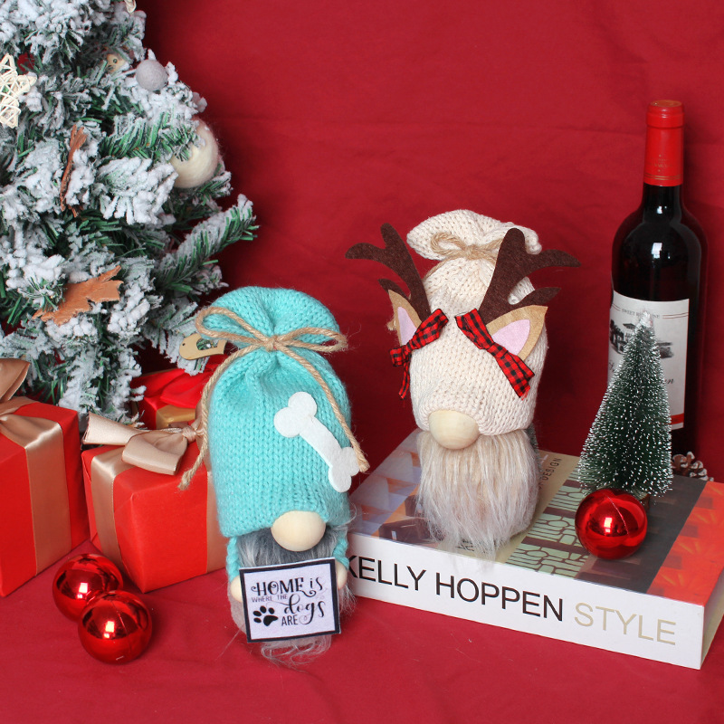 Christmas craft decorations Christmas doll Rudolf doll decoration knitted faceless doll floor essence_voghion.com