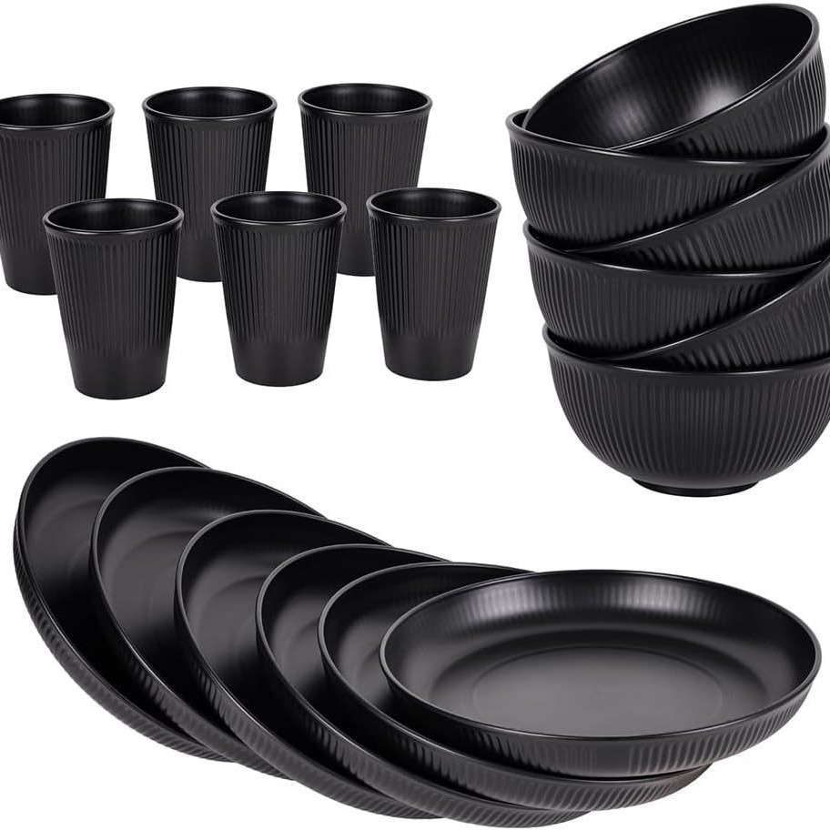 6인용 24개 세트(줄무늬 접시 23cm 그릇 15개)