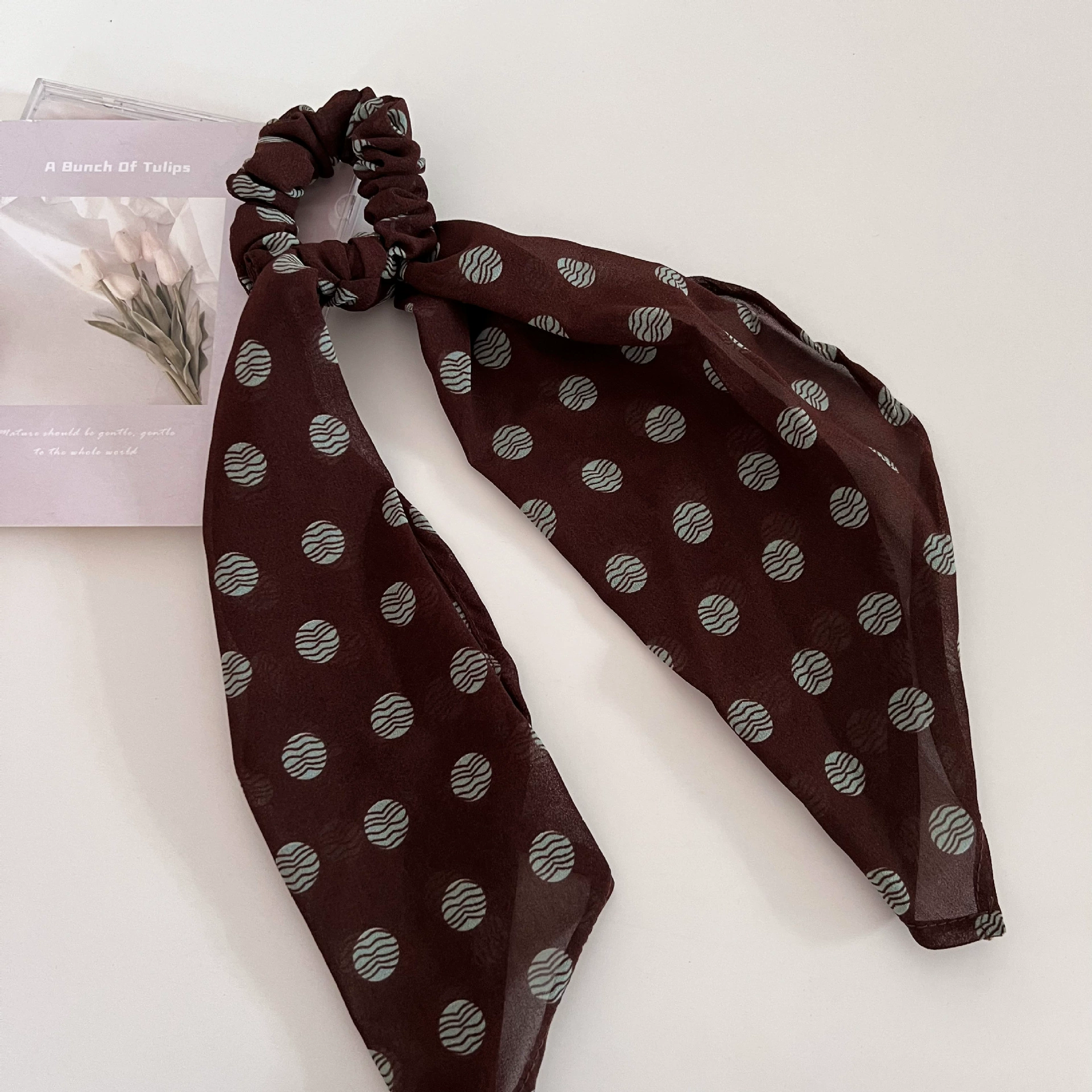 Ретро модные коричневые polka dot ленты для волос большой кишечник hair tie универсальная повязка для хвоста волосы верёвка шар scalp hair аксессуары