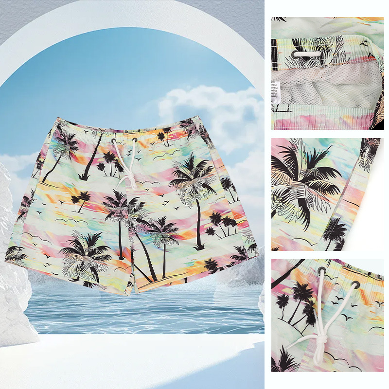 Cross-Border Digital Printed Beach Shorts for Men, European and American Style, Hawaiian Sports Shorts, Casual Seaside Quick-Drying Shorts, Trendy Brand