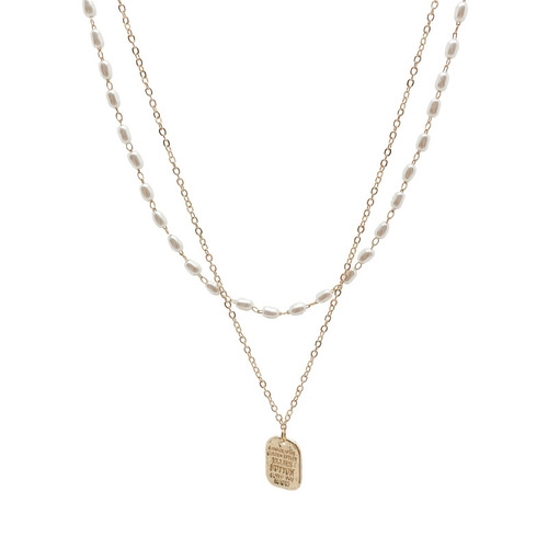 Double layer rice grain pearl necklace women's niche design light luxury sweater chain simple temperament sweater chain wholesale