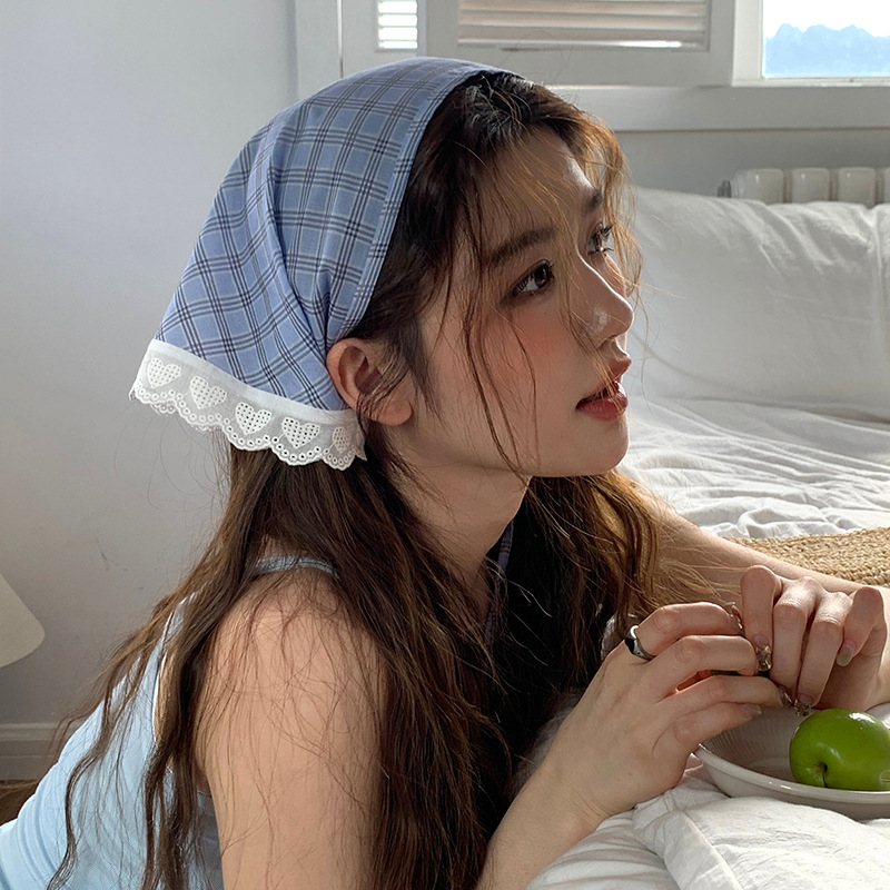 Pañuelo de seda de confinamiento de encaje de diadema francés de alta gama ins pañuelo de playa de fotografía de viaje de verano de alta gama