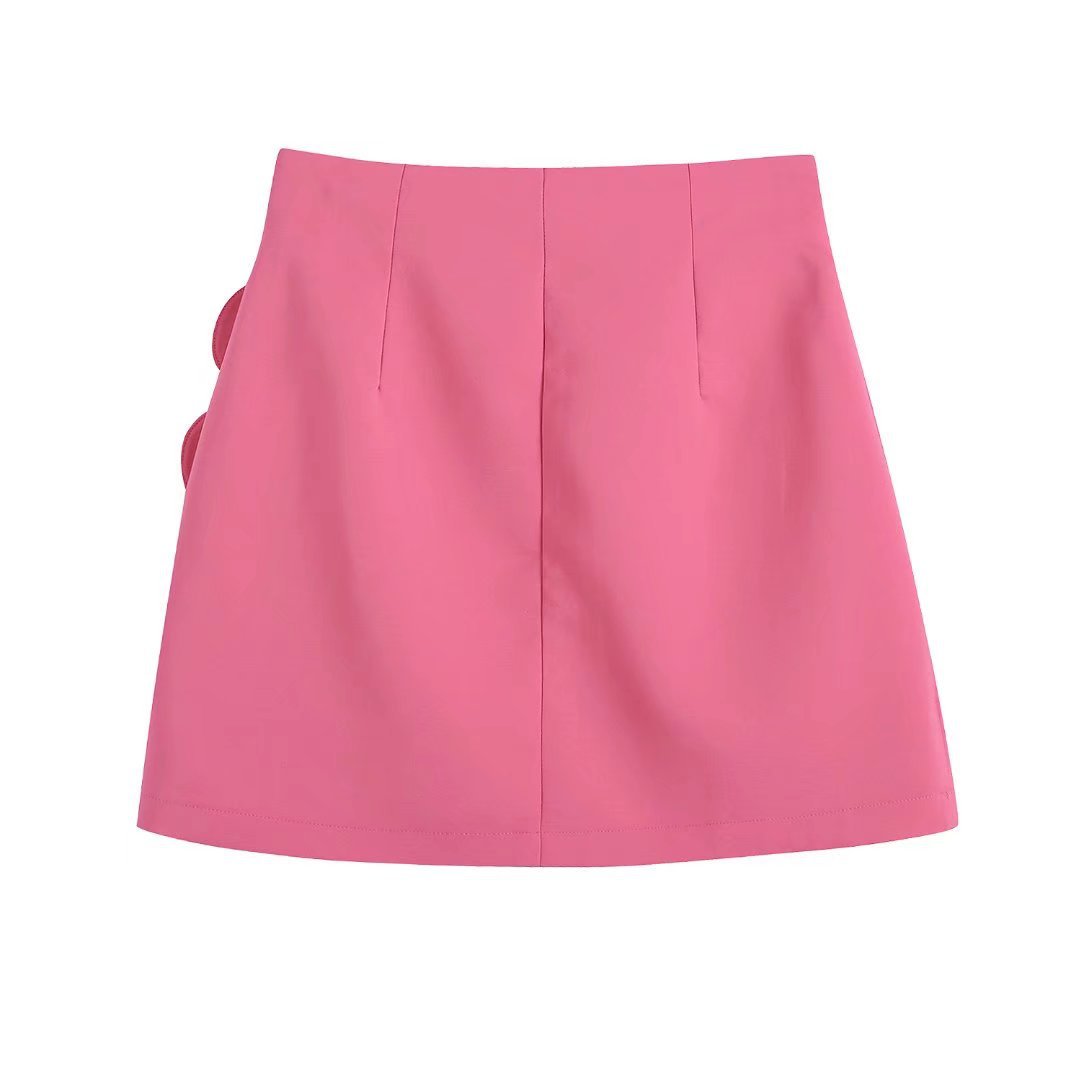 pink high-waist heart-shaped decorated silk satin texture skirt NSAM123232