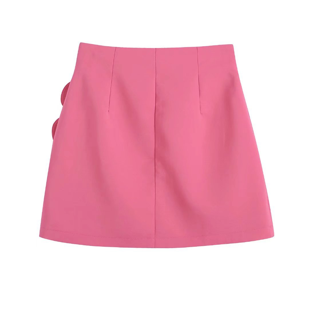 pink high-waist heart-shaped decorated silk satin texture skirt  NSAM123232