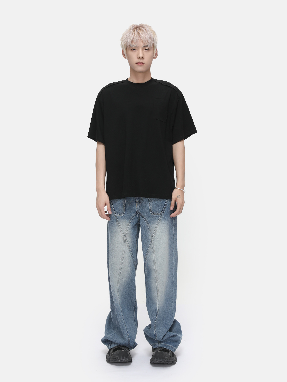 MTLCLOTHES Ropa de hombre | Gaojie Heavy Industry estructura tridimensional blanco, pierna ancha, recto, todo fósforo, jeans lavados de moda