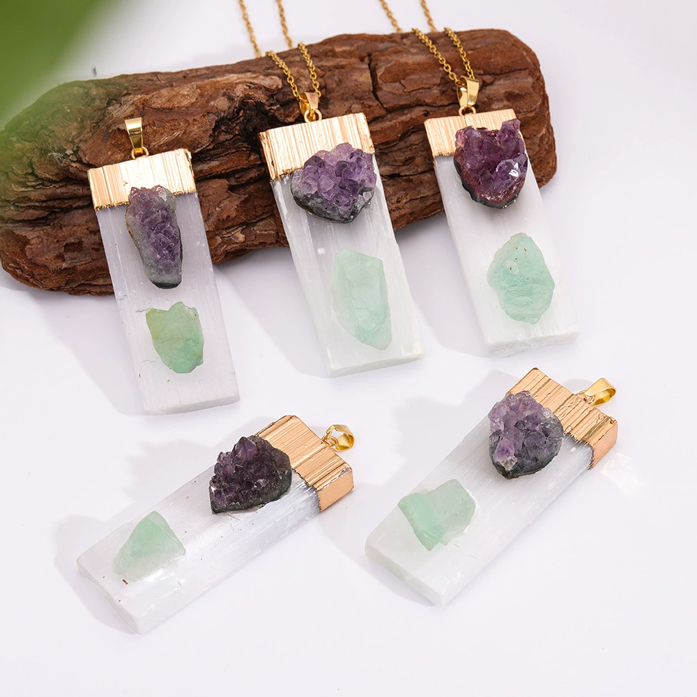 White pendant, stone inlay with amethyst, necklace, accessory, Amazon