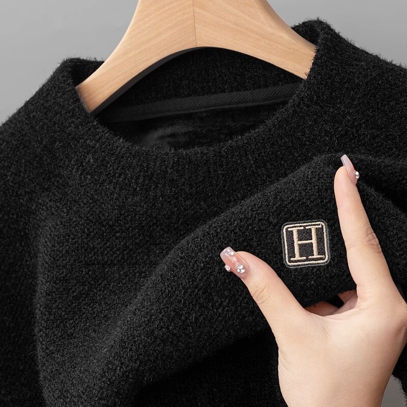 Sweater Men's Winter fleece-lined Thickened plus size Loose Knitted Sweater Letter Chenille One-piece Velvet Warm Sweater