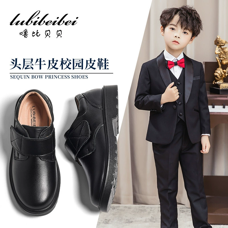 Черные кожаные туфли для мальчиков из воловьей кожи, студенческие летние новые выступления для мальчиков, Детская новая кожаная обувь с мягкой подошвой