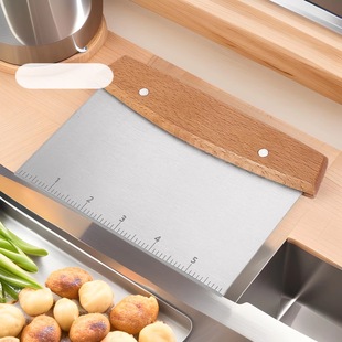 Beech Wood Flour Cutter Stainless Steel Dough Cutter Baking Scraper with Scale Rice Noodle Scraper Dough Cutter with Precise Scale