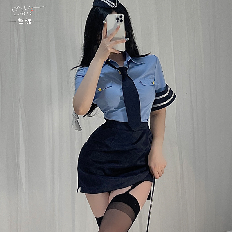 Xianyi Sexy Lingerie Policewoman Uniform Seductive Slim-Fitting Hip-Hugging Skirt Ol Stewardess Outfit Set 493 Sexy and Hot