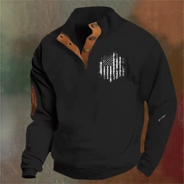 Трансграничная внешняя торговля Мужская повседневная мода пуловер 3D цифровой печатный воротник на пуговицах Ретро пуловер