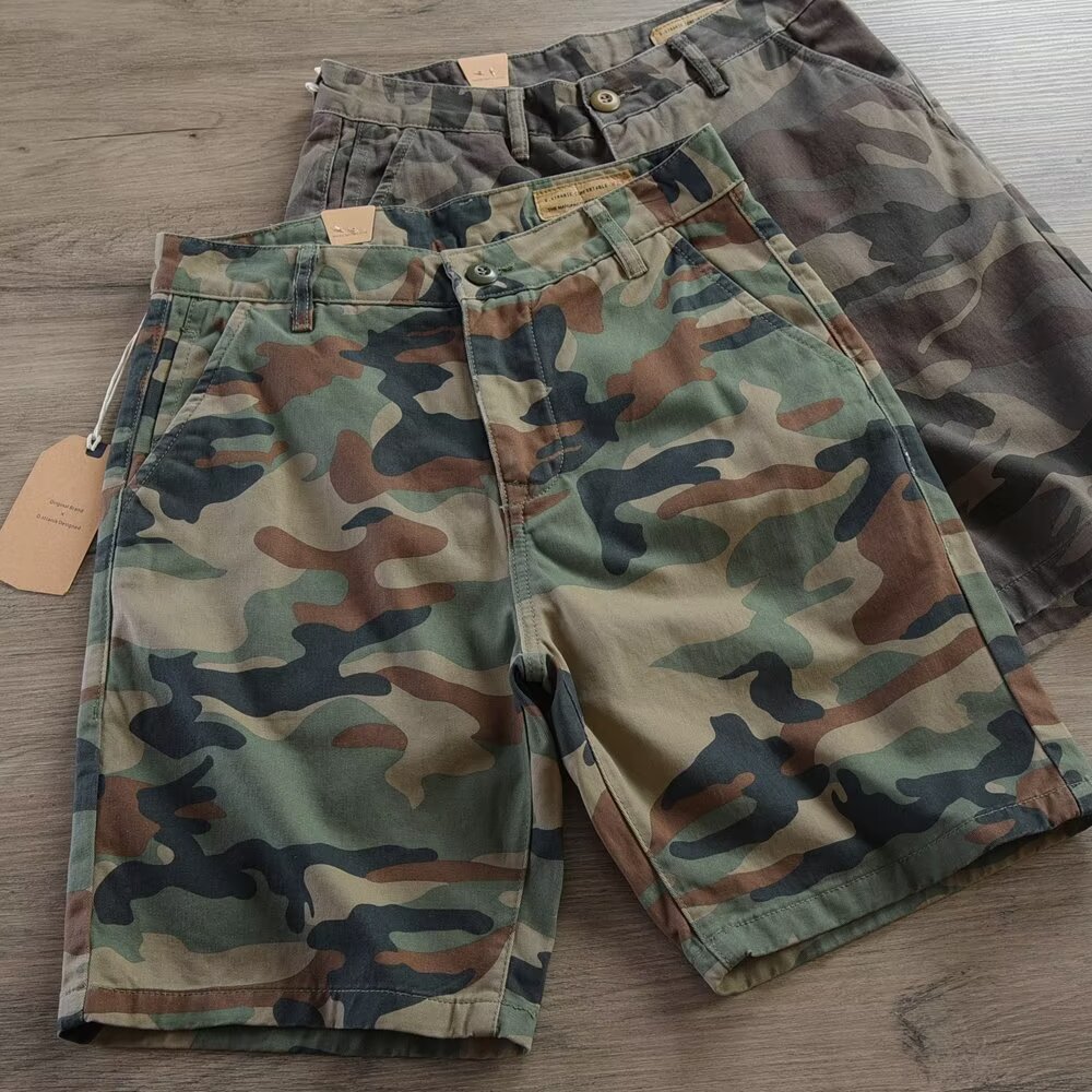 Camouflage Work Shorts Men's Summer Denim Pants Trendy Brand Quick-drying Wide-leg Casual Middle Pants Loose High-end Sense