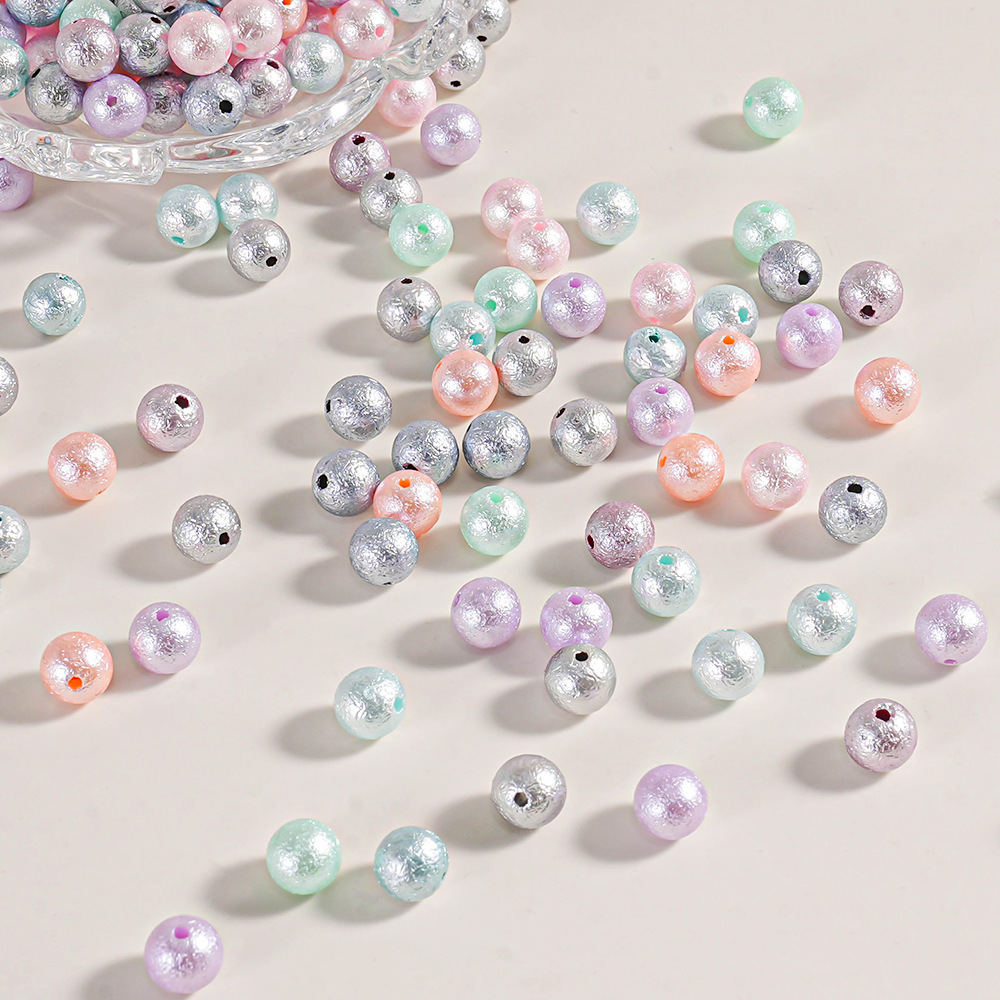 Abs perlas de imitación cuentas redondas cuentas de arrugas de agujero recto cuentas de cuero de papel de azúcar de color pulsera de bricolaje hecha a mano cadena de teléfono móvil cuentas al por mayor