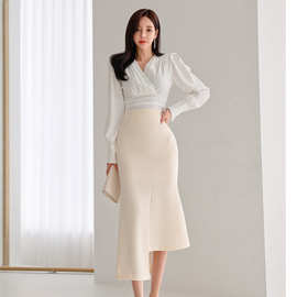 高级时装2023套装裙韩版白色衬衫不规则鱼尾裙御姐今年流行两件套