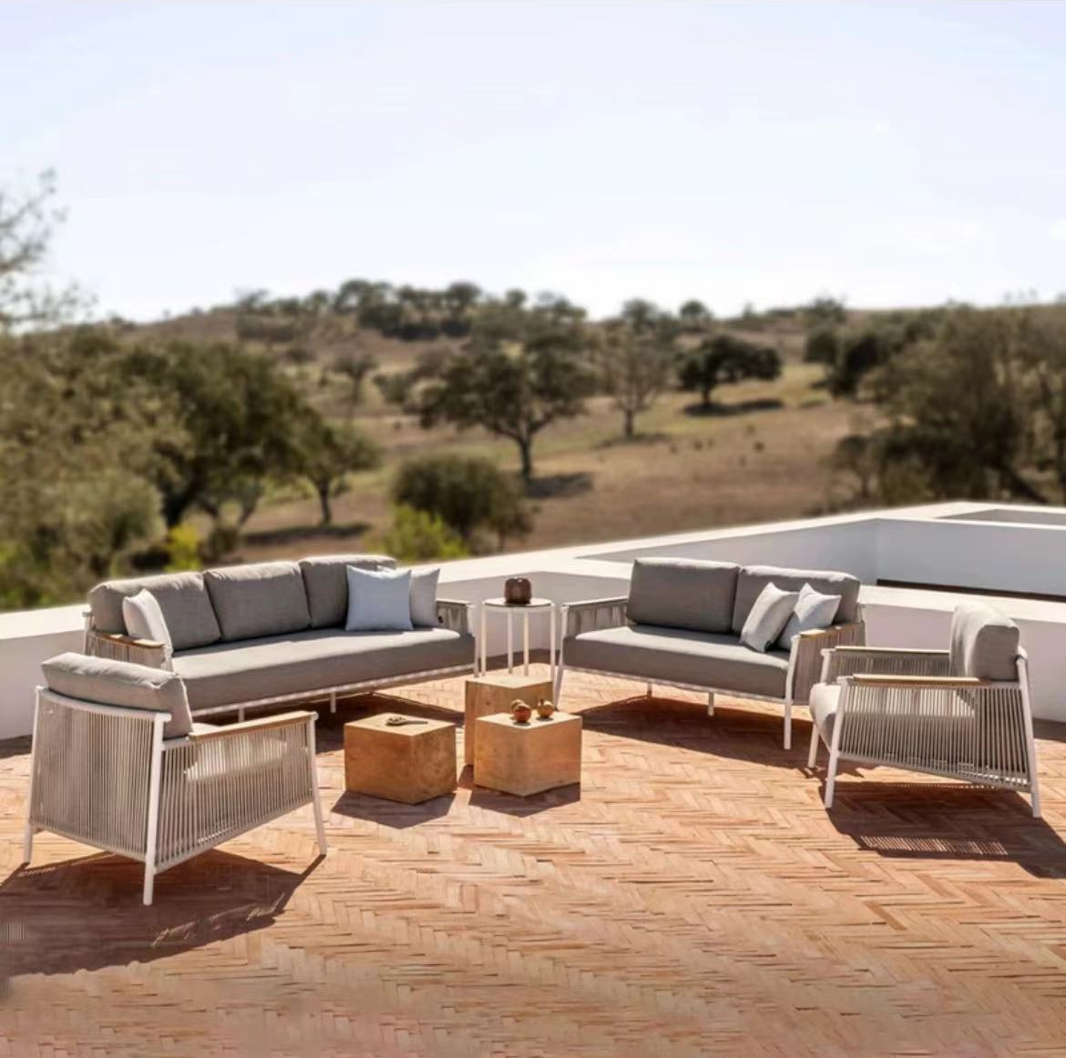 Sofá de caña al aire libre a prueba de agua y protección solar patio al aire libre ocio balcón sofá combinación de caña silla muebles de jardín