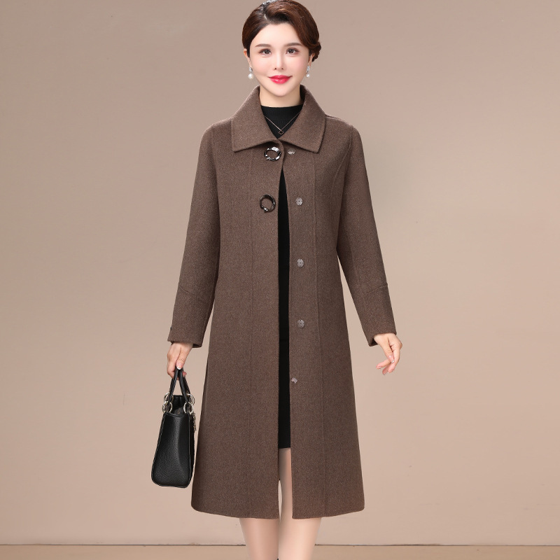 Middle-aged and elderly women's double-sided cashmere long knee-length coat new style mother's western-style casual wool woolen coat for autumn and winter Middle-aged and elderly women's double-sided cashmere long knee-length coat new style mother's western-style casual wool woolen coat for autumn and winter