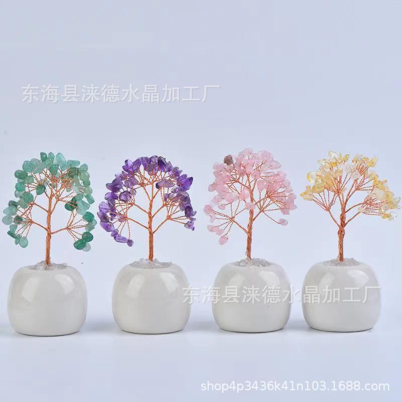 Natural Crystal Wealth Tree Copper Wire Woven Ceramic Base DIY Money Bag Tree Wealth Tree Money Tree Bonsai Ornaments