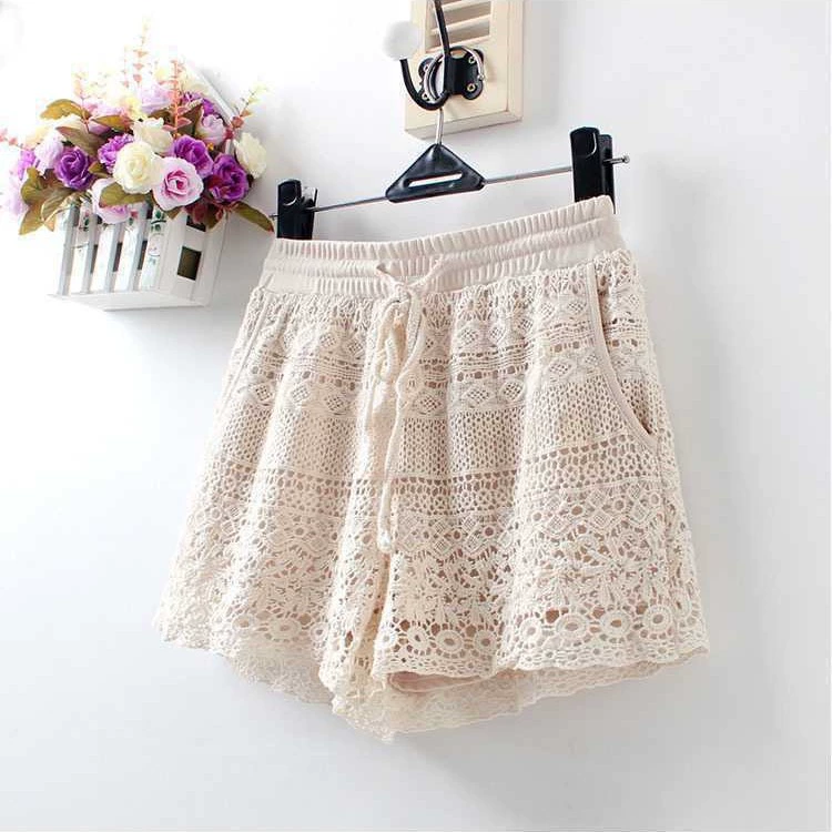 Трикотажные кружевные вышитые полые свободные шорты, брюки с защитой от света, женская верхняя одежда, новые шорты