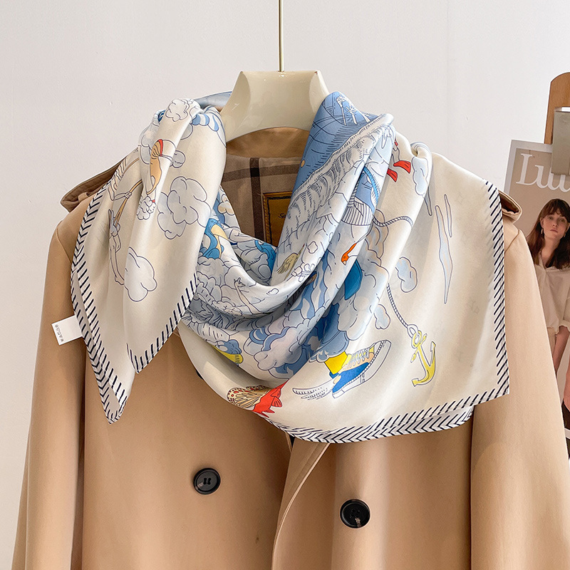 White Horse silk large square scarf 90 fashion scarf women's spring and autumn high-end Western style shawl 100% mulberry silk scarf White Horse silk large square scarf 90 fashion scarf women's spring and autumn high-end Western style shawl 100% mulberry silk scarf