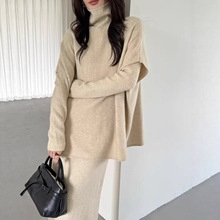 复古慵懒风毛衣三件套女2025秋冬新款针织高领套头半身裙套装