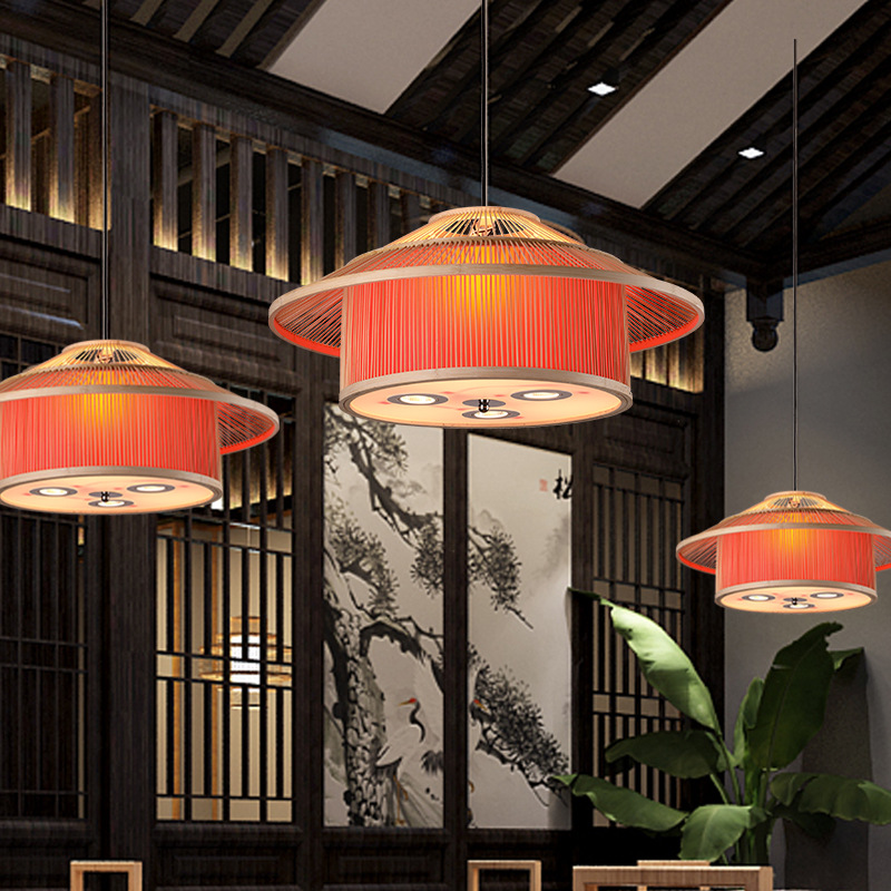 Moderno restaurante chino araña caja restaurante B & B té tatami olla caliente restaurante bambú tejido con lámparas de foco