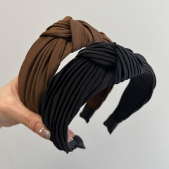 優雅純色褶皺打結髮箍復古高級感高顱頂外出百搭洗臉頭箍發卡髮飾