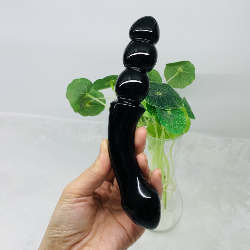 天然水晶黑曜石雕刻原石水晶按摩棒 图 7
