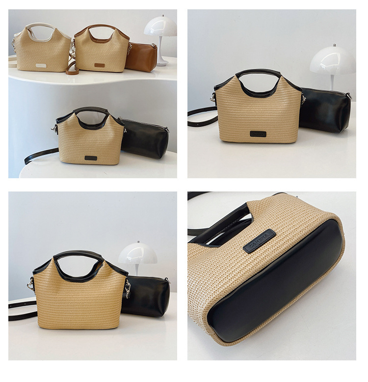 Fashionable bucket bag for women 2025 Summer new style work and commuting patchwork woven bag, simple and casual single-shoulder small bag, trendy undefined