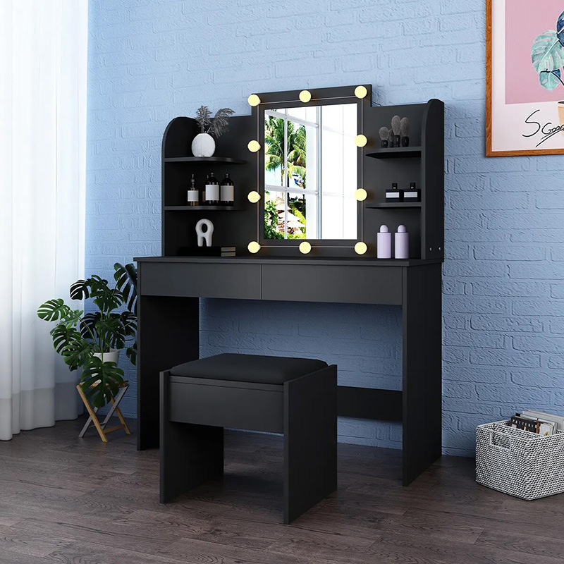 Comercio exterior exportación de tocador dormitorio almacenamiento de maquillaje espejo con lámpara espejo de maquillaje almacenamiento muebles de dormitorio