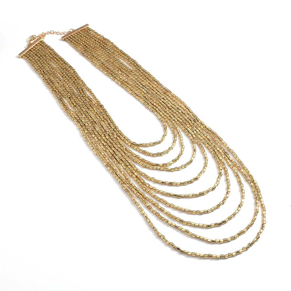 Handmade Beaded Multi Layered Necklace Statement Waterfall Accessory_voghion.com