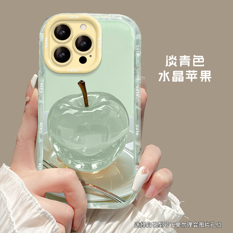 クリスタルアップル iPhone16e用スマホケース 17promaxミラー付きスタンド 15フルカバー 14サマージェリー|undefined