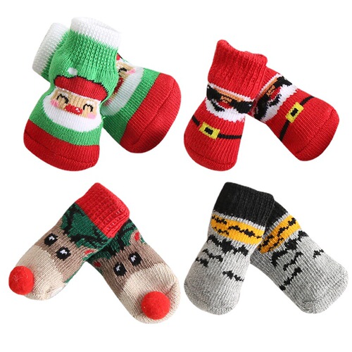 Styles Optional Christmas New Year Dog Cat Pet Teddy Pomeranian Anti-slip Socks Rubber Covers Manufacturer Wholesale