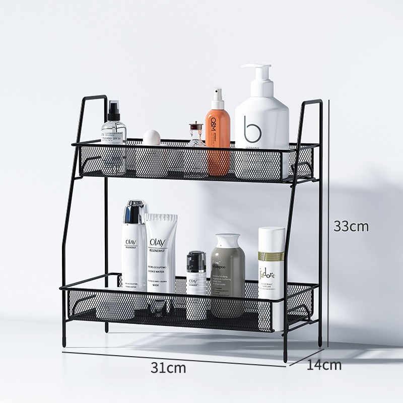 Estante de almacenamiento de hierro forjado estante de almacenamiento de doble capa desmontable estante de condimento de cocina estante de acabado de cosméticos de baño