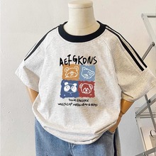 跨境虾皮中大童短袖T恤宽松上衣男女童装体恤衫吸湿排汗卡通印花