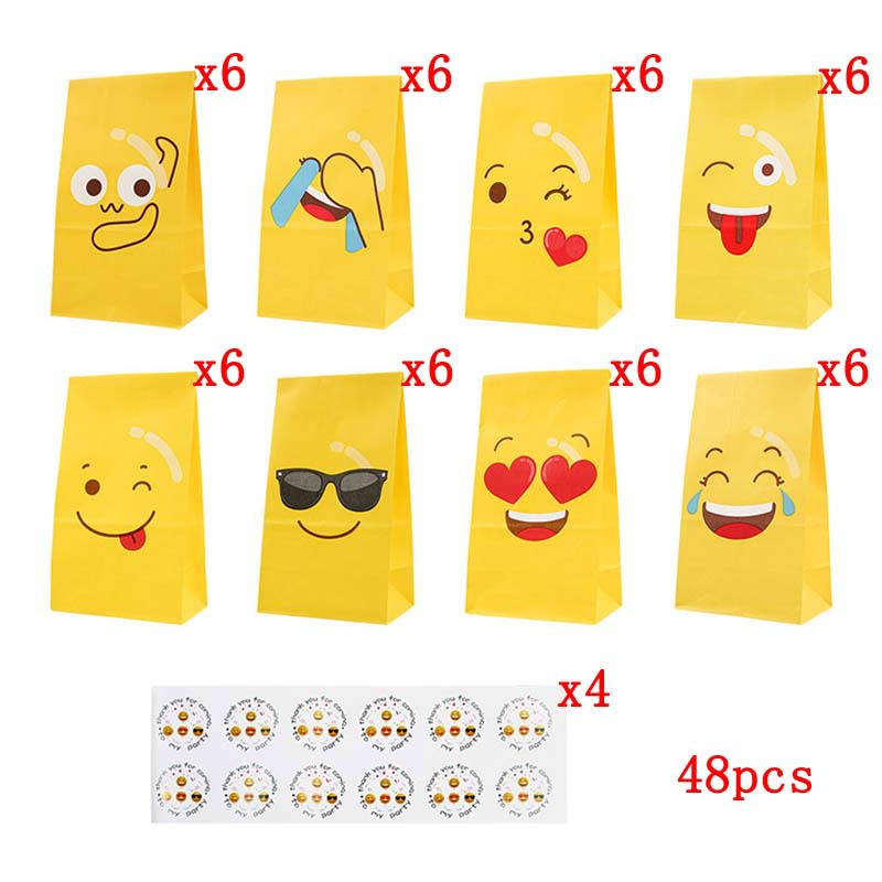 Bolsa de papel con emoticonos de dibujos animados amarillos, recuerdo de fiesta de cumpleaños, bolsa de comida creativa desechable para empaquetar alimentos