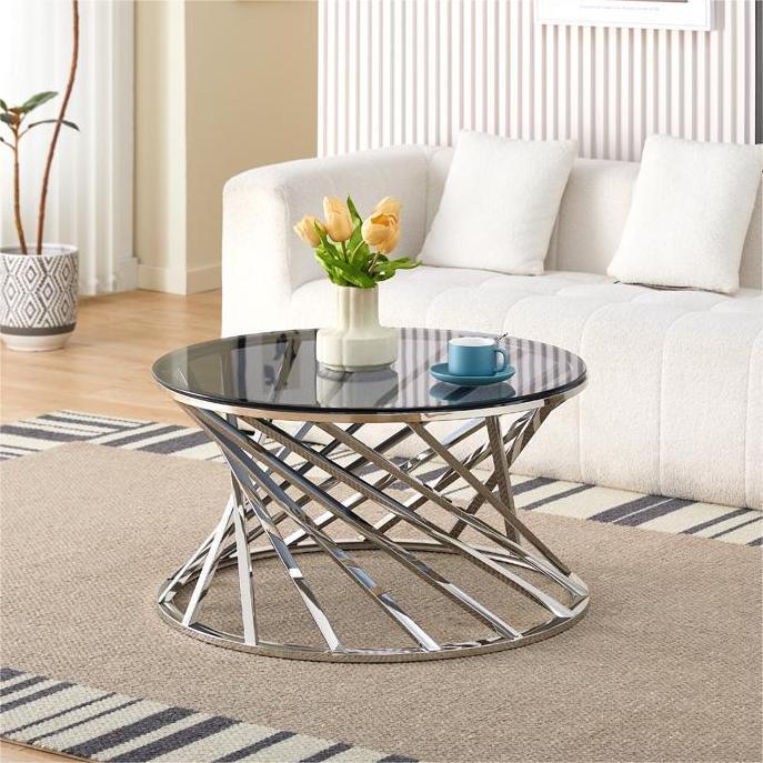 Mesa de té de vidrio temperado, mesa de café de lujo, mesa de café de vidrio moderna y simple.