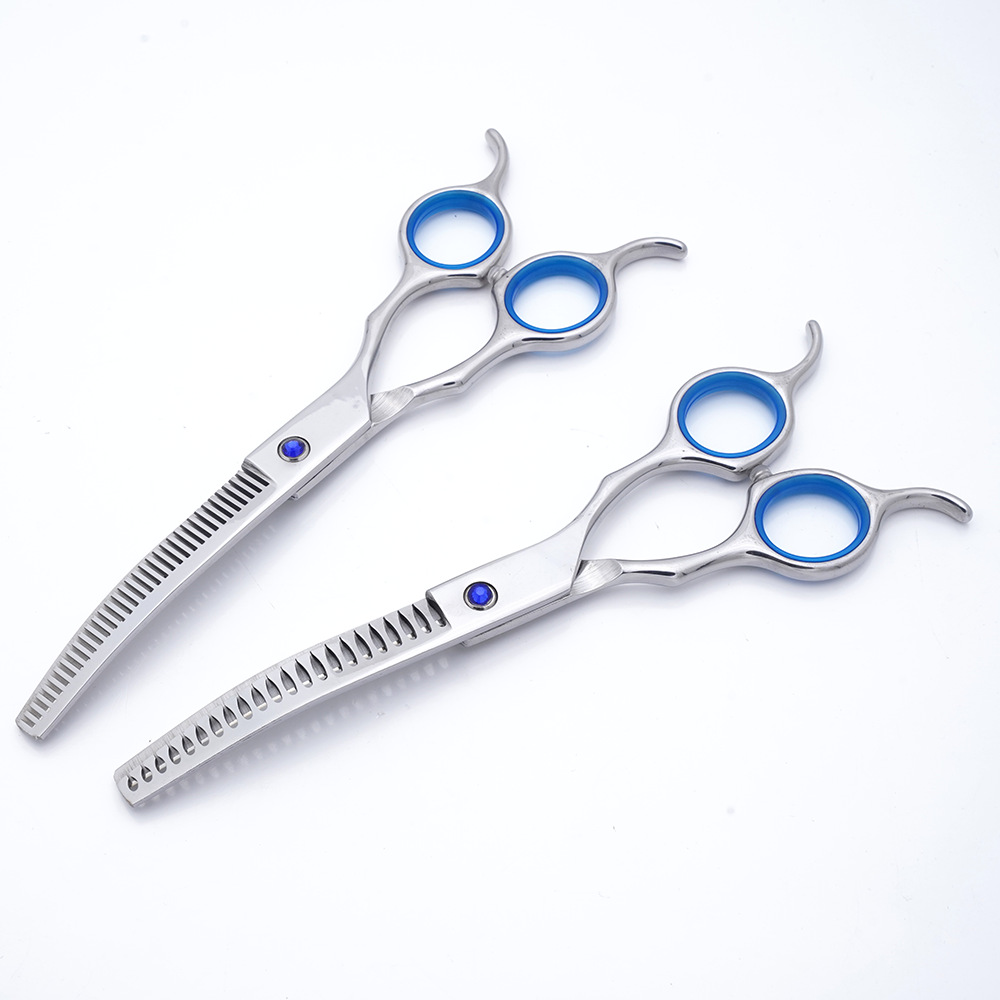 Tijeras de peluquería para mascotas de color de 7.0 pulgadas Tijeras para doblar huesos de pescado Tijeras de dientes dobladas Tijeras de adelgazamiento Tijeras de corte de pelo Tijeras de aseo para mascotas