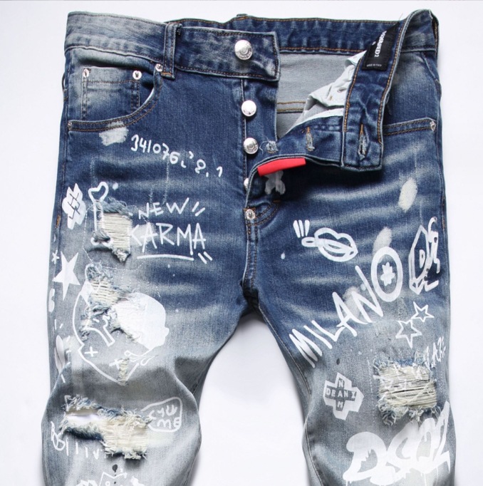 Men's Straight-leg Jeans With Patchwork Embroidery And Print_voghion.com