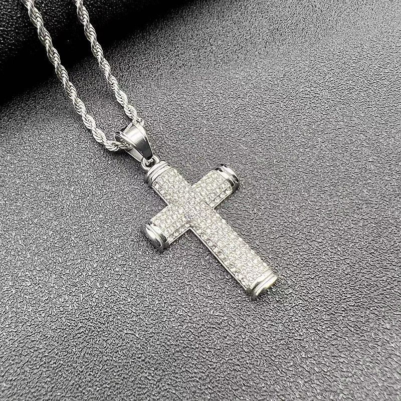 22g Weight Pendant, Chain Jewelry Making Type 27*54mm Jewelry Making Size Zircon Inlay Material DIY Jewelry Accessories Classification 1 Piece Quantity Titanium Steel Material Cross Pattern Inlay Design Hip-Hop Style 1 Piece 27*54mm Titanium Steel Zircon Cross Pendant Chain 8