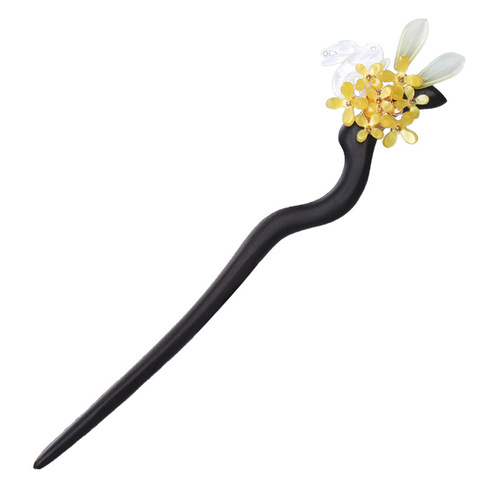 Zhao Liying's same style hairpin, ancient style osmanthus and jade rabbit hairpin, new Chinese style retro updo hair wooden hairpin headdress for women wholesale