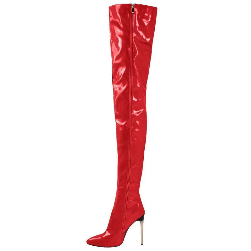 Over-the-knee women's red boots, patent leather long boots, thigh-high pole dance boots, pointed toe, thin heel, ultra-high heel, elongates the legs Over-the-knee women's red boots, patent leather long boots, thigh-high pole dance boots, pointed toe, thin heel, ultra-high heel, elongates the legs