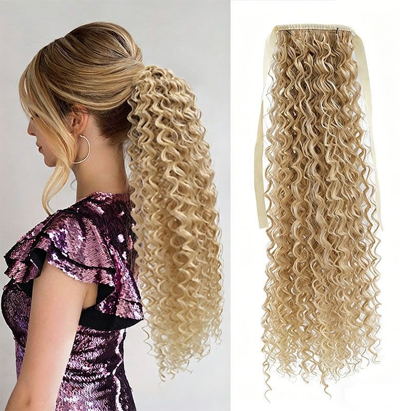 Foreign trade women's long hair drawstring curly ponytail black synthetic artificial hair wig braid in stock wholesale Foreign trade women's long hair drawstring curly ponytail black synthetic artificial hair wig braid in stock wholesale