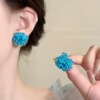 14 # Blue crystal beaded hydrangea stud earrings