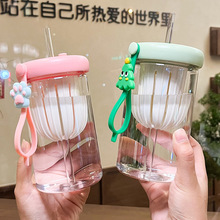 夏季卡通ins风可爱吸管杯高颜值家用透明塑料杯女生便携手提水杯