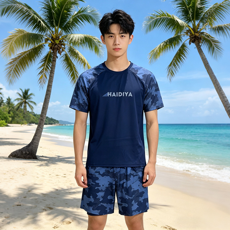 New Style Swimwear for Boys and Teenagers, Loose Fit, Large Size, Two-Piece Set for Middle and High School Students, Men's Swimwear Set, Cross-Border
