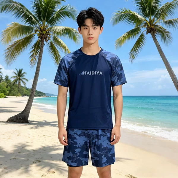 New Style Swimwear for Boys and Teenagers, Loose Fit, Large Size, Two-Piece Set for Middle and High School Students, Men's Swimwear Set, Cross-Border
