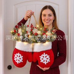 跨境圣诞节红白手套花环仿真枝叶红果圣诞礼品挂件圣诞装饰雪花款