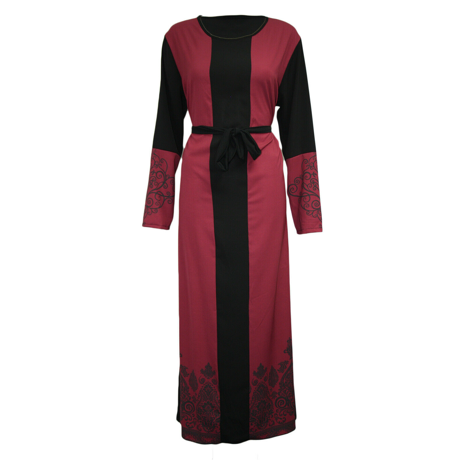 Robe K Temperament avec manches longues imprimées, ceinture patchwork et jupe longue, style nouveau et tendance_voghion.com