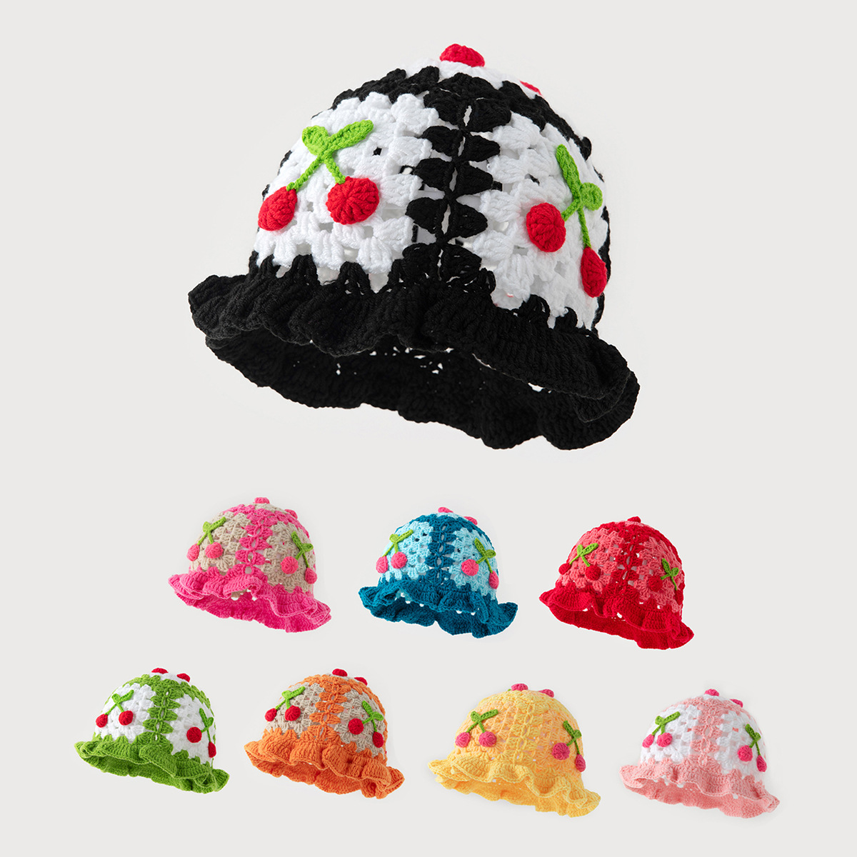 144g Weight Women's Cartoon Style Simple Style Cherry Crimping Wool Cap
